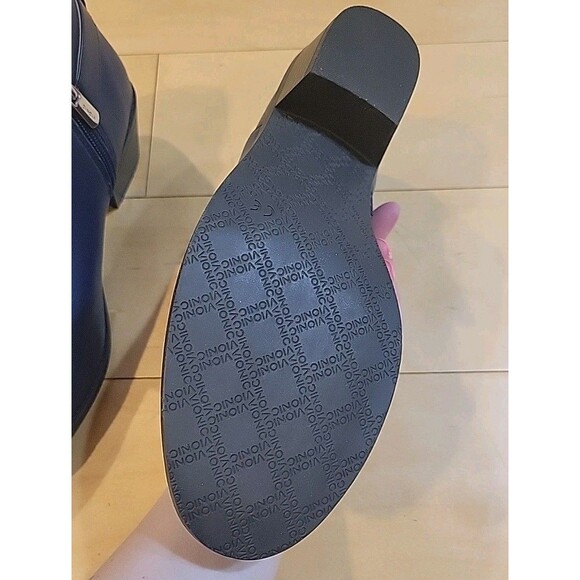 New Vionic Millie Leather Ankle Boots US 7.5 Navy Buckle Zip Low Heel Orthotic - Picture 8 of 9